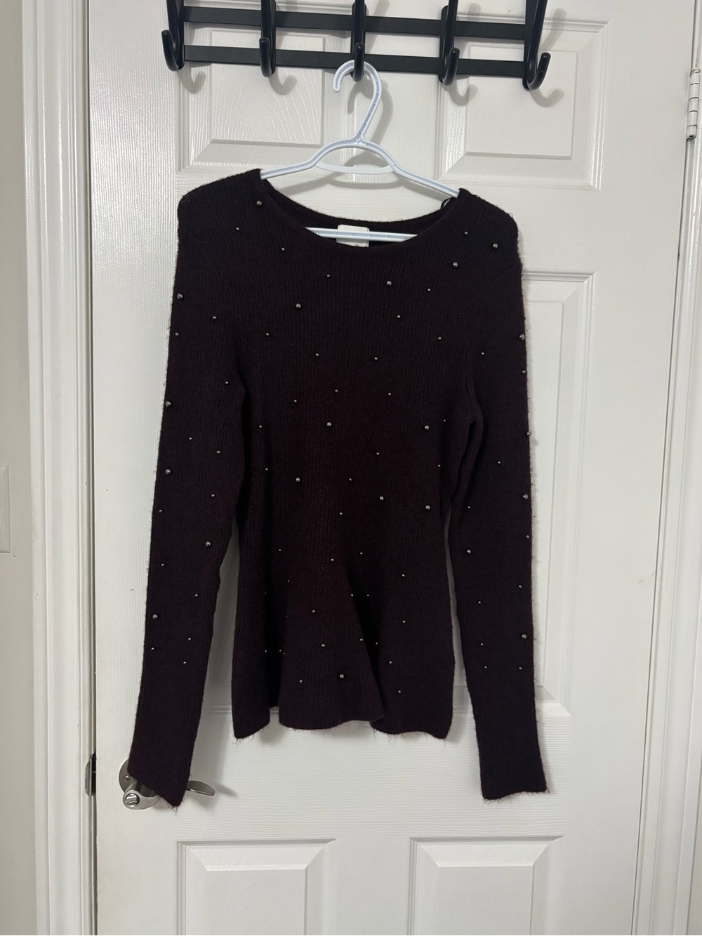 H&M Dark Plum Crewneck Sweater with Stud Embellishments